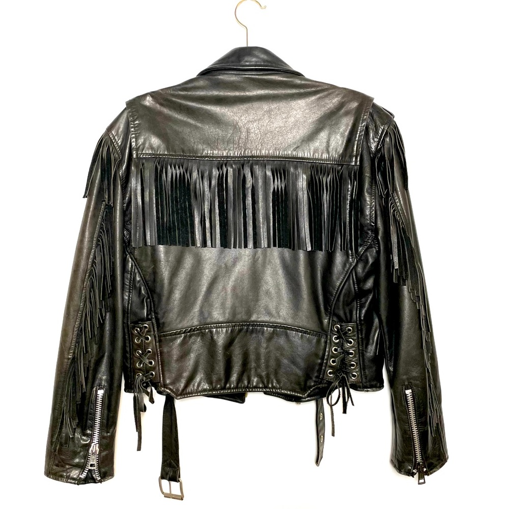 Vintage leather fringed biker jacket
